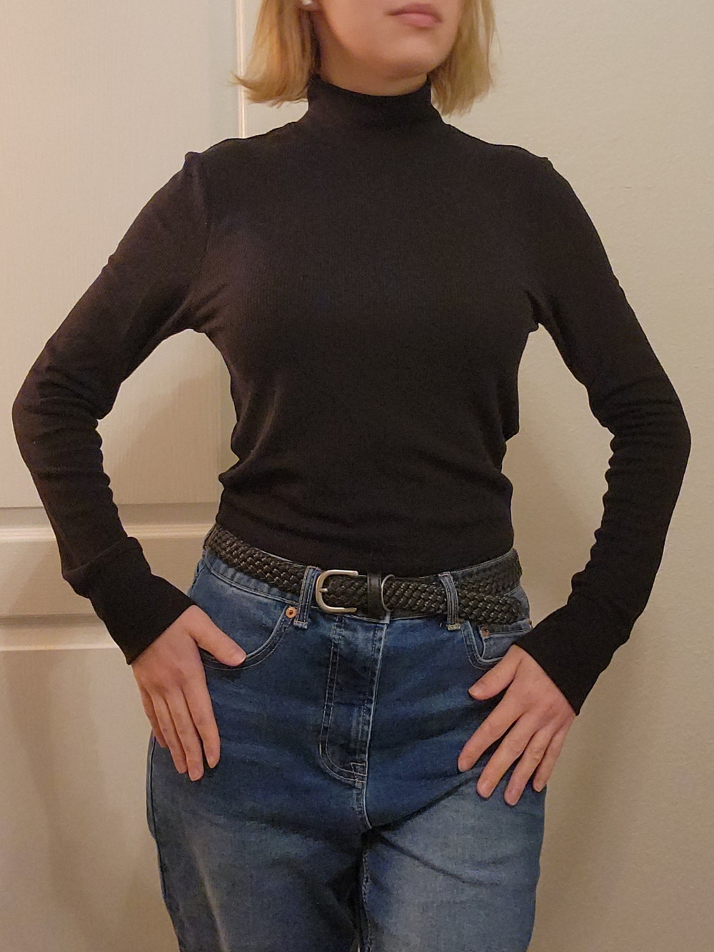 American Eagle Black Thermal Knit Mock Neck Turtleneck Crop Top Size Large